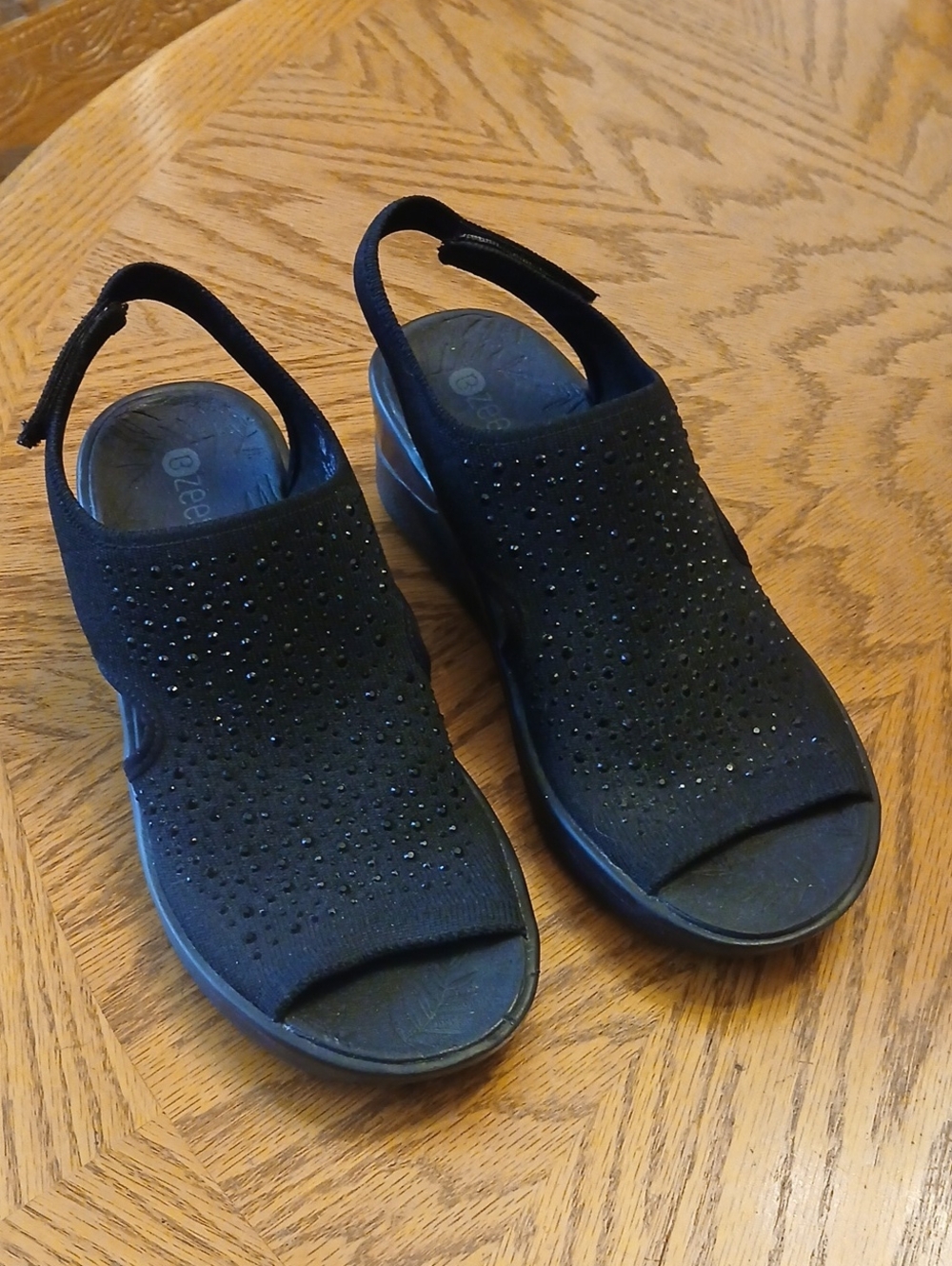 Bzees Black Slingback Sandals with Sparkle Embellishments